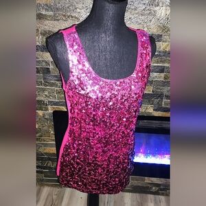 Ombre Fushcia Pink Sequin Tank Stretchy Top Size L